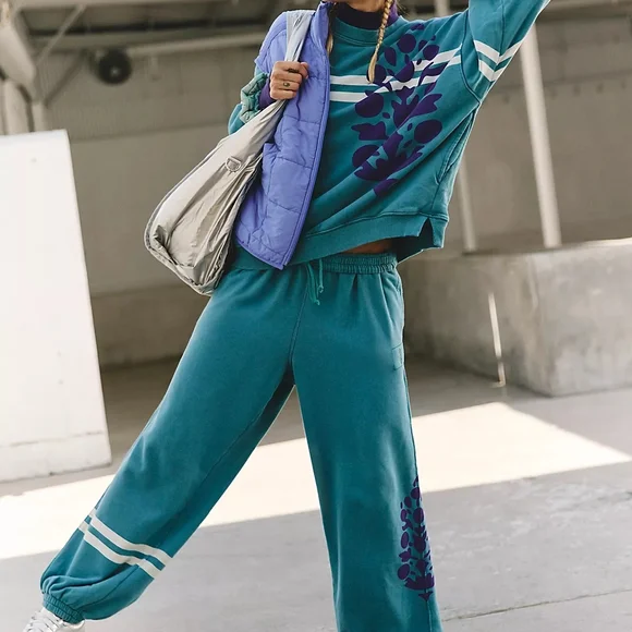 Free People Blue and Purple Track Pants Relaxed Fit - Picture 4 of 6